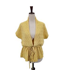 Talbots Cardigan 100% Mercerized Cotton Tie Waist Belt Yellow Womens Size Medium